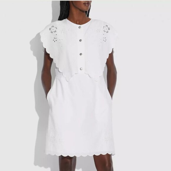 AUTH COACH Short Broderie Anglaise Dress White Size 2 NWT - Picture 1 of 16